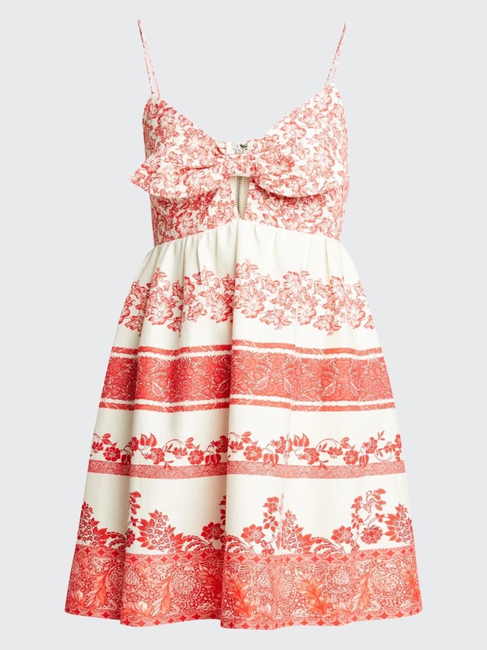 Alice + Olivia Melvina Tie Bodice Linen Blend Babydoll Red White Dress